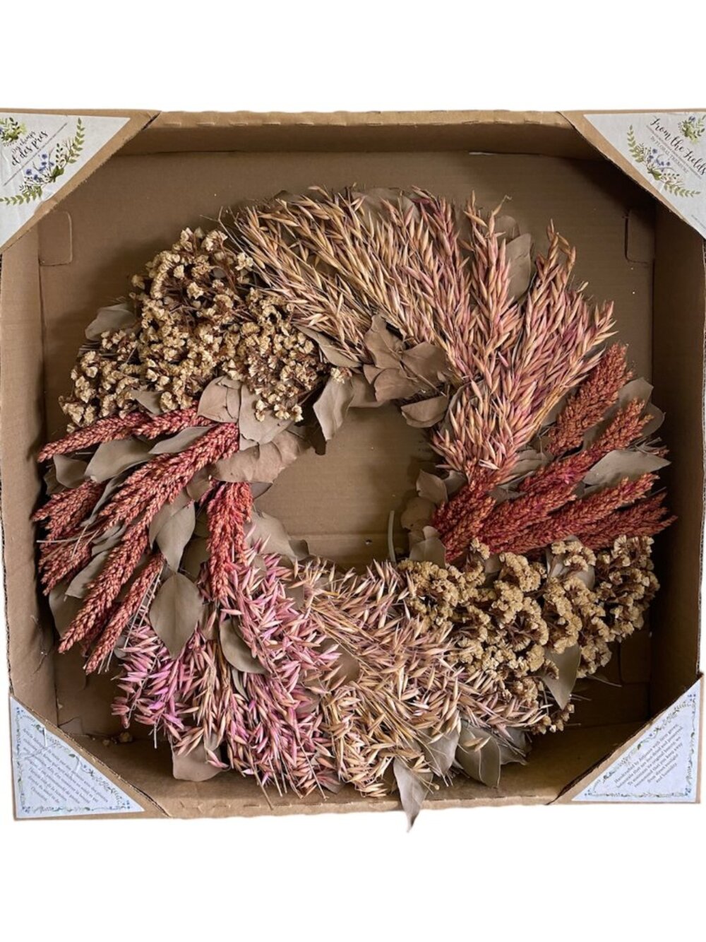 Floral Treasure From The Fields 23" Dried Botanical Wreath Pink Natural Boho